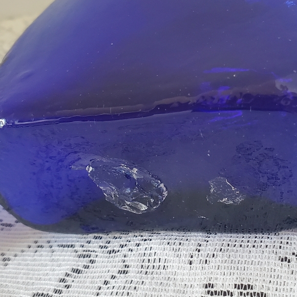 Cobalt Blue Glass Bottle Hand Blown Bud Vase Clear Bottom Mexico Set Pontil 5" - Picture 7 of 10